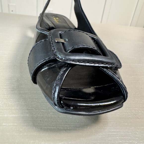 Cole Haan Nike Air Black Patent Leather Peep Toe Buckle Slingback Pumps - Picture 5 of 13